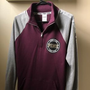 VS PINK Quarter Zip Maroon and Gray